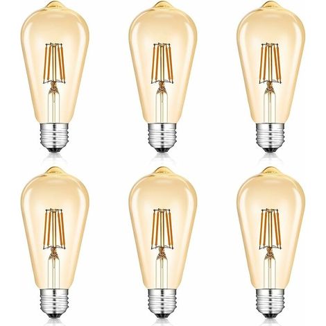 Bombilla LED E26/E27, bombilla de filamento vintage, bombilla de rosca, lámpara retro antigua de color ámbar, amarilla nostálgica, equivalente a una bombilla incandescente de 48 W, ideal para el hogar (1/5)