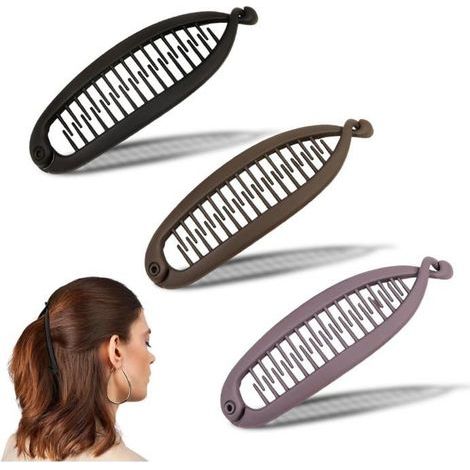 3 Pcs Banana Hair Clips for Women, Fishtail Banana Clips, Ponytail Holder Clip (1/5)