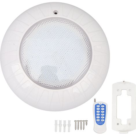 Spot LED piscine RGB 18W 12V étanche IP68 télécommande 7 couleurs changement mode clignotant défilement ABS PC diamètre 23cm (1/5)