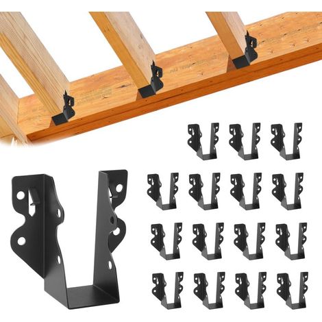 Collier de serrage Hurricane Q235B : Support de solive en acier revêtu de poudre noire - Connecteurs structuraux 5 x 10 cm, lot de 16 pour planchers et terrasses (1/5)