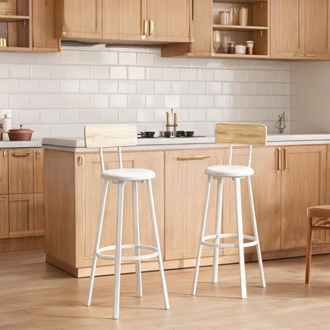 Tabourets de bar 75,5 cm blanc bois avec dossier et repose-pieds (1/5)