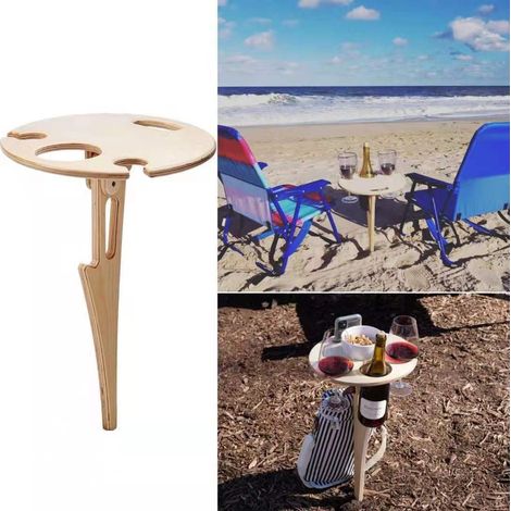 Table à bière pour le jardin, divertissement à la plage, camping portable, pliante, ronde en bois pour pique-nique (1/5)