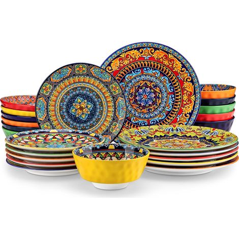 Service de table en porcelaine pour 6 personnes, 24 pièces, service de table avec assiettes plates, assiettes à dessert, assiettes creuses et bols, service de table bohème (1/5)
