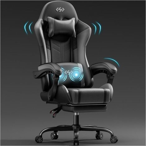 Ecofurnix, ergonomic armchair with lumbar massage cushion, adjustable backrest and footrest, Black and Gray (1/5)