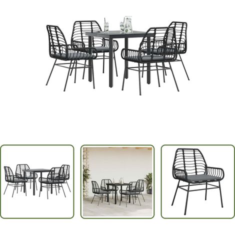 vidaXL Juego de comedor jardín 5 piezas cojines ratán sintético negro (1/5)
