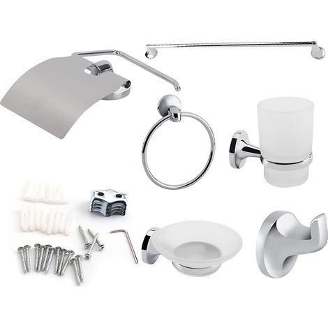 Lot de 6 porte-serviettes et accessoires WC mural pour salle de bain, porte-brosse à dents, savon, papier toilette