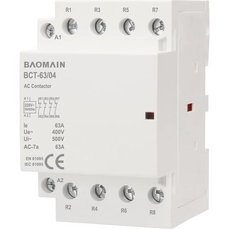Modular Contactor 4 Pole 220V AC, 63A 4NC Normally Closed, DIN Rail Mount for HVAC, Motors, Pumps and Lighting Control, BCT-63/04-220VCA (1/5)