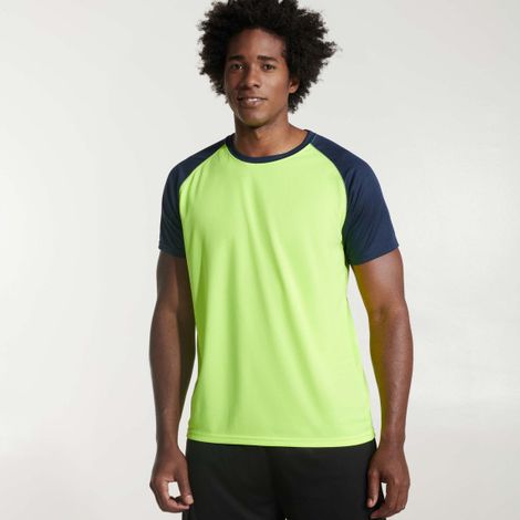 Camiseta deportiva en tejido técnico de manga corta INDIANAPOLIS ROLY 12 Amarillo Fluor/Marino