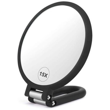 BUNTHAUS PA Miroir grossissant double face, grossissement 1x/15x, pliable, réglable, miroir de maquillage de voyage rotatif, miroir de coiffeuse. (1/4)