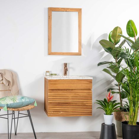 Mueble de baño en teca y terrazo crema Aktual 60cm