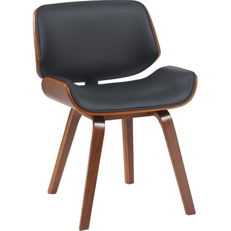 Chaise de salle à manger design rétro en simili cuir noir avec piètement en bois courbé aspect noyer 100007358 (1/5)
