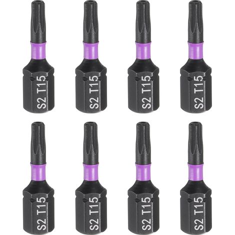 8pcs TT15 Embout de Tournevis Torx 1/4" Tige Hexagonale 25mm/1" Longueur Magnétique Étoile 6 Pans Acier S2 avec Trou Pour Perceuse Électrique (1/5)