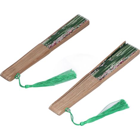 2pcs Éventail de Poche Vert Design Unique, Accessoire Rafraîchissant Portable pour Événements et Cadeaux Publicitaires (1/5)