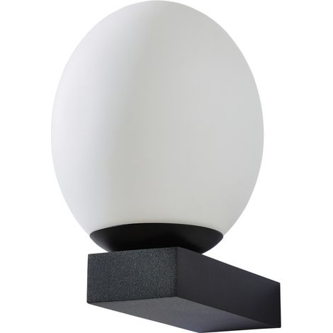 Litecraft Ovo Wall Light Bathroom IP44 1 Arm With White Glass Shades - Black (1/5)
