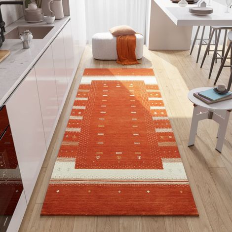 Tapis Loribaft tissé Tapis Aurora Flair - Tapis en laine - 300x80cm, Rectangular - 100% Laine vierge - Tissé main - Or