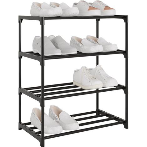 Zapatero de cuatro niveles，armario metálico apilable para zapatos，ideal para recibidores，vestidores y pasillos，negro，442853cm (1/5)