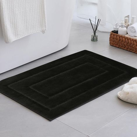 Tapis antidérapant, doux, absorbant, lavable en machine pour salles de bains et douches, 50 x 80 cm, noir