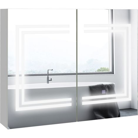Meuble de salle de bain avec miroir, étagères réglables, interrupteur tactile et intensité lumineuse réglable, 80 x 15 x 65 cm, blanc brillant (1/5)