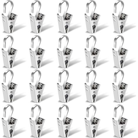 Rideau en Acier Inoxydable Pince, 20 Pièces 35 mm Tringle à Rideau Clips, Douche Anneaux Pinces, Crochets Anneaux à Pince Argent Clips pour Lustres, Photos, Rideaux de Douche et Rideaux