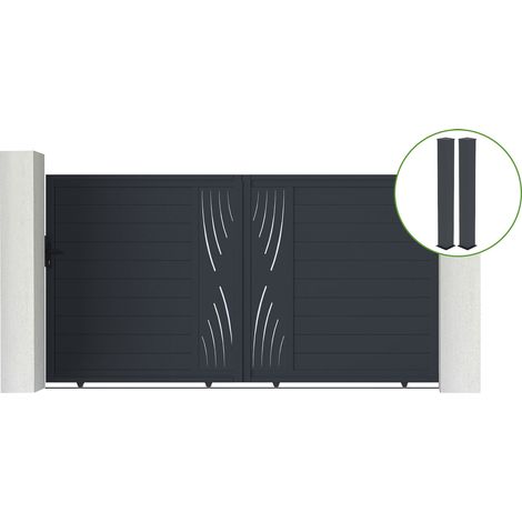 Portail coulissant 3m VELETA H.180cm alu gris + 2 poteaux 20x20cm H.190cm (1/5)