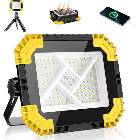 Projecteur LED Rechargeable Solaire/USB 20000mAh 2 Luminosités + 4 Modes Projecteur LED Chantier Portable Magnétique IP66 Étanche Batterie Externe Lampe de Travail Pour Camping, Pêche, Atelier (1/5)