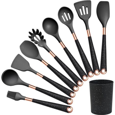 Ensemble de Couverts de Cuisine Batterie de Cuisine en Silicone 9 Pièces Spatule Cuillère Ustensiles de Cuisine (9 Pièces) (1/5)