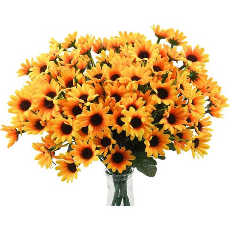 Fleurs Artificielles Tournesols - 24 Tiges - Résistantes aux UV - Sans Décoloration - Pour Intérieur Extérieur Jardin Mariage Bureau Décoration DIY - Jaune (1/5)