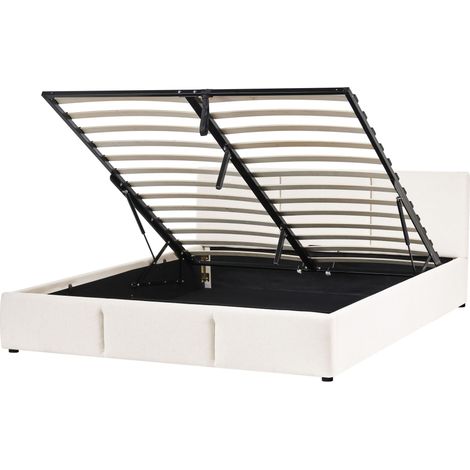 Bett mit Stauraum Stoff BOUSSE 140 x 200 cm Cremeweiß