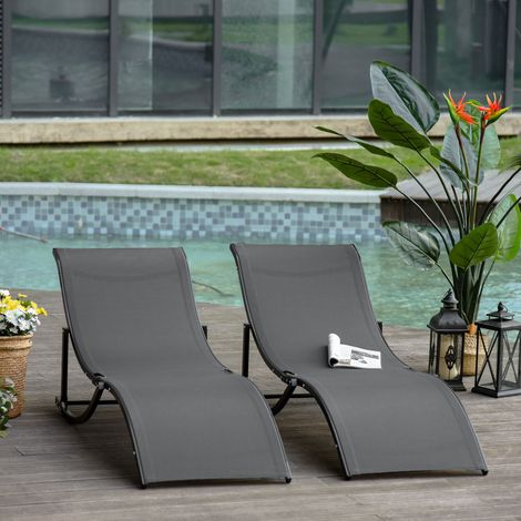 Tumbonas Plegables con Marco de Aluminio en Forma de S Carga de 120 kg para Piscina Terraza 165x61x63 cm Gris Oscuro