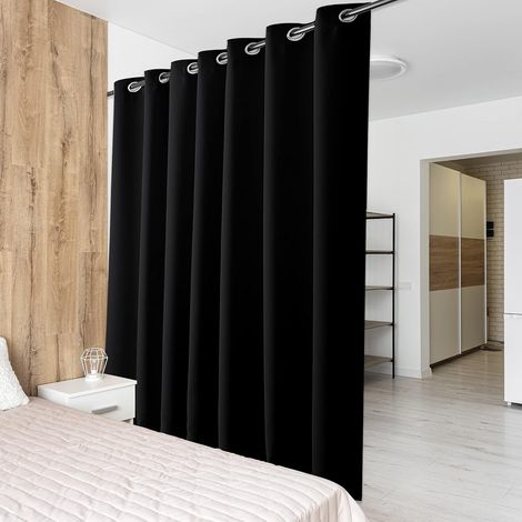 Rideau Occultant - Séparateur de Pièce Partition Cloison Protection la Vie Privée pour Enfants Maison Chambre Paravant à Oeillets, L 254 x H 274 cm, Noir, 1 Panneau (1/5)