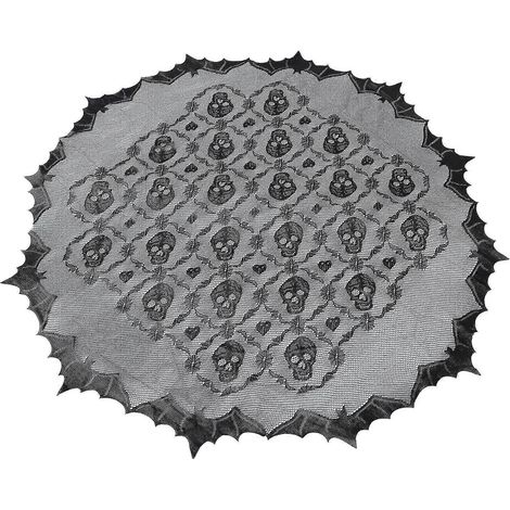 Nappe d'Halloween noire à motif tête de mort et dentelle créative, 102 x 102 cm, réutilisable, pour une ambiance festive (1 pièce). (1/5)