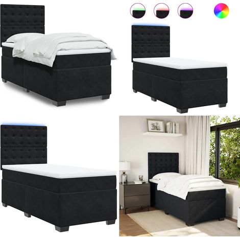 Sommier à lattes de lit et matelas Noir 80x200 cm Velours - Matelas à ressorts ensachés - Sommier noir (1/5)