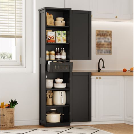 Armadio da cucina nero 170 x 40 x 30 cm con 2 ante, 1 cassetto e ripiani regolabili in MDF (1/5)