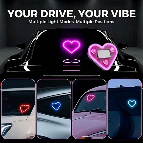 herzförmige Neon-Stimmungsleuchten mit USB-Solaraufladung, 5 Beleuchtungsmodi, für Auto-Armaturenbrett und Heimparty-Dekoration, Partygeschenk, rosa (1/5)