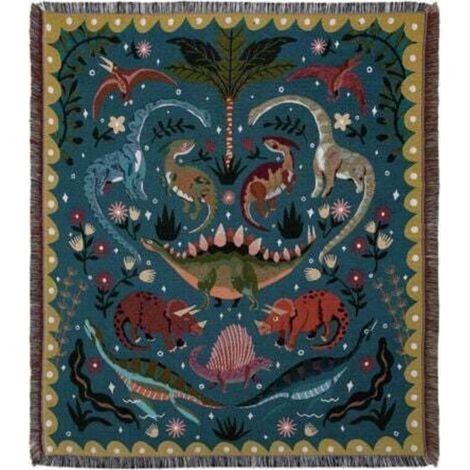 [JAMAIS UTILISÉ] 1 Pièce 160x130cm Couverture Plaid Dinosaures Tricotée Décorée avec des Franges Bohême Simple Doux Confortable Protéger Contre Le Froid pour Canapé Sofa Chaise à Repos et Sieste (1/4)