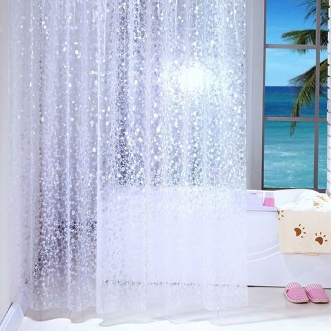 White transparent shower curtain, waterproof, 100% PEVA with hooks, fabric, clear, 120x200cm (1/5)