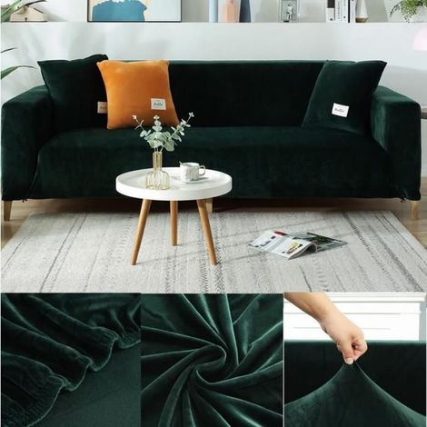 Housse de canapé - - Extensible en velours épais - Antidérapante - 1 place - Vert 90-140 cm