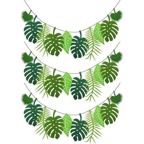 3 Pièces Guirlande Feuille Jungle Réutilisable Feuille Palmier Artificielle bannière Tropicales Décoration Artificielles Monstera pour Thème Hawaiien Anniversaire Bord Mer Été (1/5)