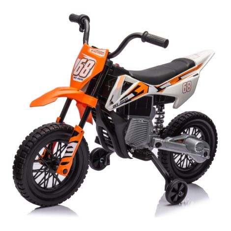Moto électrique enfant cross 2 moteurs 12V 5 km/h 109,5x60x72,5cm orange pour 3-6 ans (1/5)