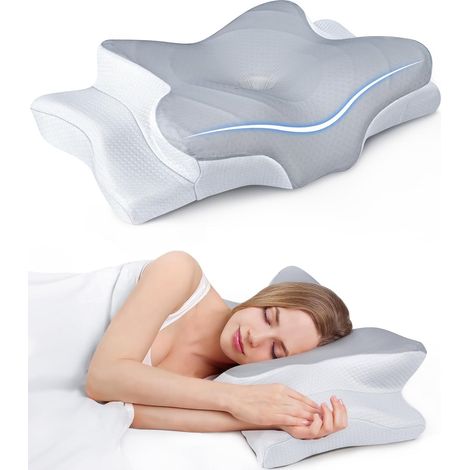 Ultra-Schmerzlinderndes, kühlendes Nackenstützkissen, verstellbares Nackenstützkissen für bequemen Schlaf, geruchsneutrales, ergonomisches Konturkissen aus Memory-Schaum, orthopädisches Kopfkissen für (1/5)