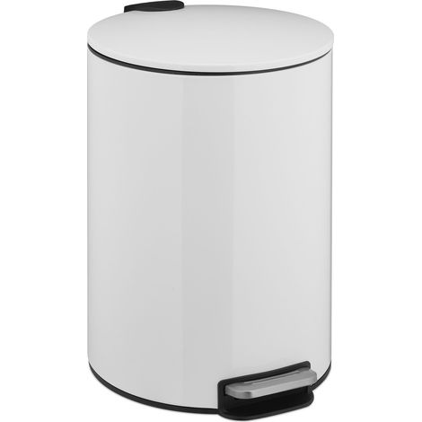 Cubo pedal Relaxdays 12 L, cierre suave, cubeta interior extraíble, metal, cubo de cocina moderno, blanco