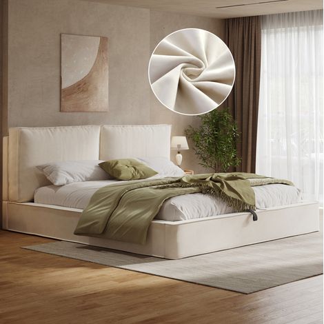 Cama tapizada con almacenamiento hidráulico beige OKMYHOME (1/5)