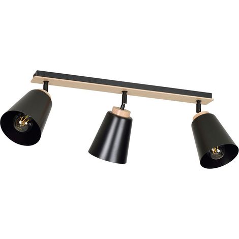 Lampada a Soffitto Atlas, Acciaio verniciato a polvere, Compensato, Nero, 90x30x15 cm
