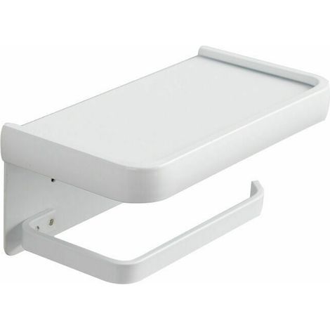 Porta carta igienica adesivo GABRIELLE, porta carta igienica da parete con ripiano in acciaio inox, porta carta igienica senza fori per bagno e cucina (doppio strato, bianco) (1/5)