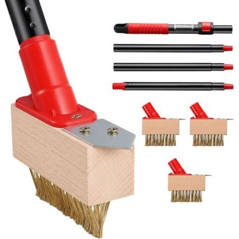 Weed Brush with Telescopic Handle (135 cm), Weed Tool with Wire Brush and Blade Scraper, Remove Moss from Paver Blocks, Driveways (3 Brush Heads) (1/5)