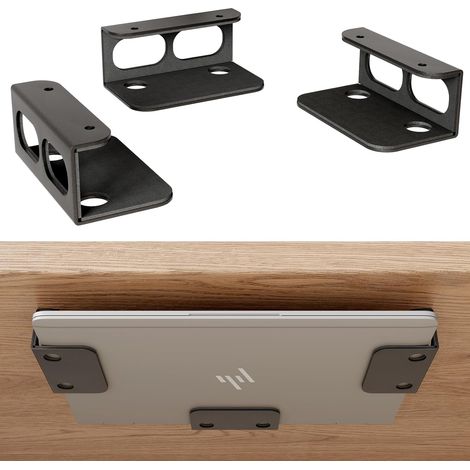 Support sous Bureau/Mural, pour Appareils Épaisseur 3,6cm 2mm Acier Renforcé - Porte pc Portable en Métal pour Ordinateur Portable, Tablette, Clavier, Routeur - pour bureau et maison (1/5)