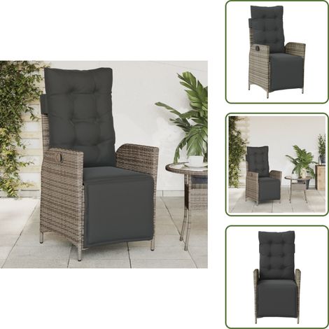 Chaise de jardin confortable - vidaXL Chaise inclinable de jardin et repose-pied gris résine tressée - Chaise de jardin avec coussin (1/5)