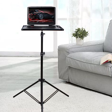 Beamer Ständer Höhenverstellbar 68-190cm, Laptop Ständer mit Verstellbarer Platte, Stativ für Projektor und Laptop Bis 3kg, Schwarzer Bodenständer mit Transportgurt