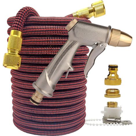 Tuyau d'arrosage haute pression (2,5 à 30 mètres) extensible et flexible avec pistolet intégré, idéal pour l'irrigation de jardin et de ferme, le lavage de voiture et bien plus encore. Enrouleur en PV (1/5)