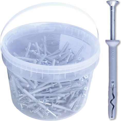 D-Work 200 Chevilles à Frapper NHS D. 6 x Lt. 60 mm avec Vis Tête Fraisée - 200 pièces - 60 mm x 6 mm - 30 mm - Tête fraisée - Accessoires de fixation de haute qualité (1/4)